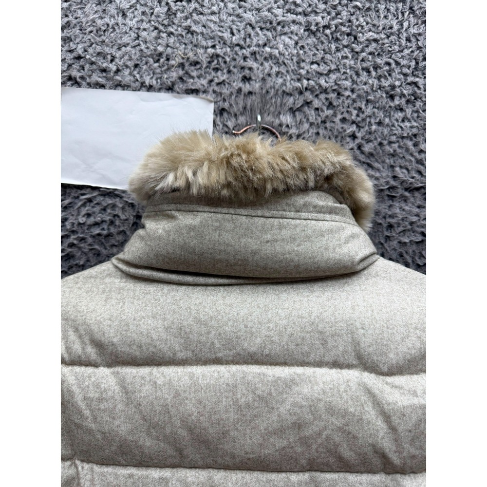 Barbour Langstone Quilted Puffer Jacket Faux-Fur Collar Stone White Size 10 - Picture 4 of 14
